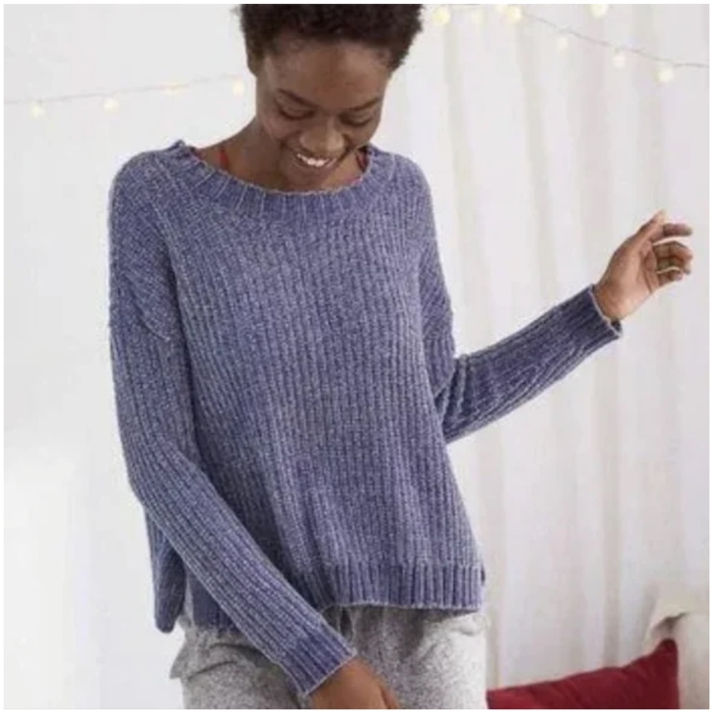 Aerie chenille slate blue sweater size small - Picture 1 of 6